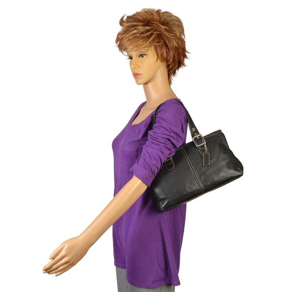 AUTHENTIC COACH 9545 Vintage Legacy Zip Top Black Smooth Leather Satchel - Picture 11 of 11